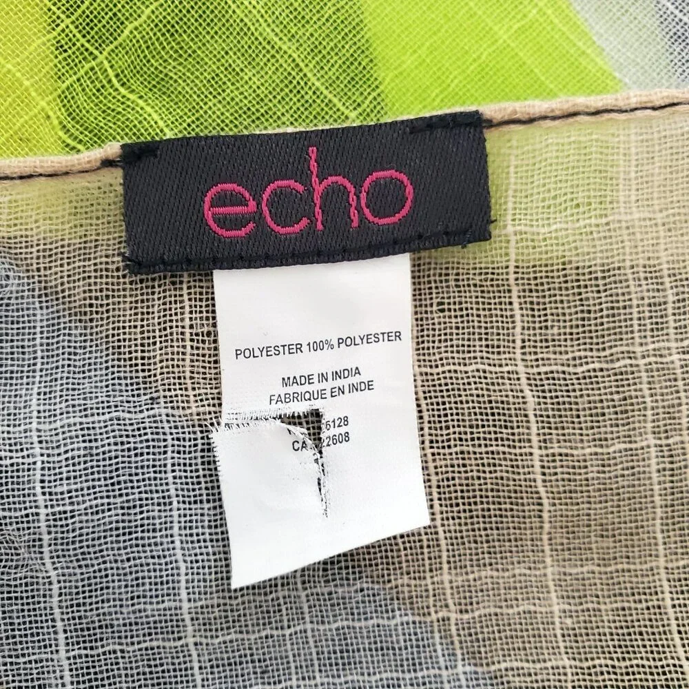ECHO long scarf lightweight Graphic Art to Wear Raw fringe Ends 84 x 23.75